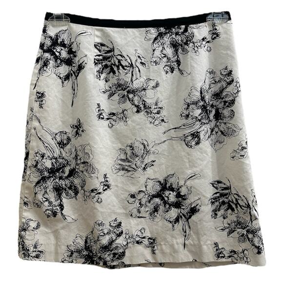 Eddie Bauer French Toile Floral Black & White Cotton Skirt 6 Small - Picture 1 of 8